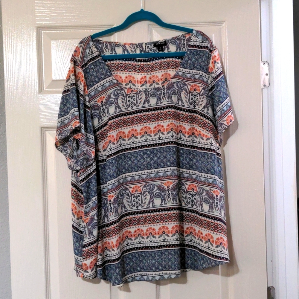 Navy/Peach Elephant Print Blouse - Torrid Size 3